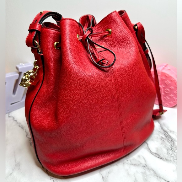 Alexander McQueen Handbags - NEW! Alexander McQueen Secchiello Red Leather Skull Padlock Bucket Bag